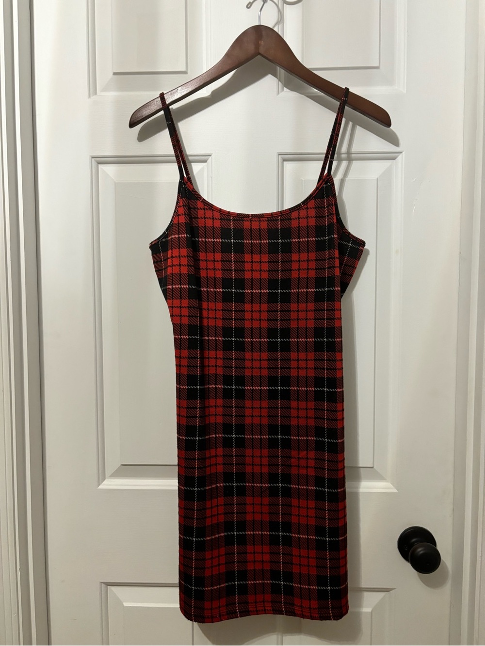 Derek Heart Red & Black Plaid Spaghetti Strap Slip Dress